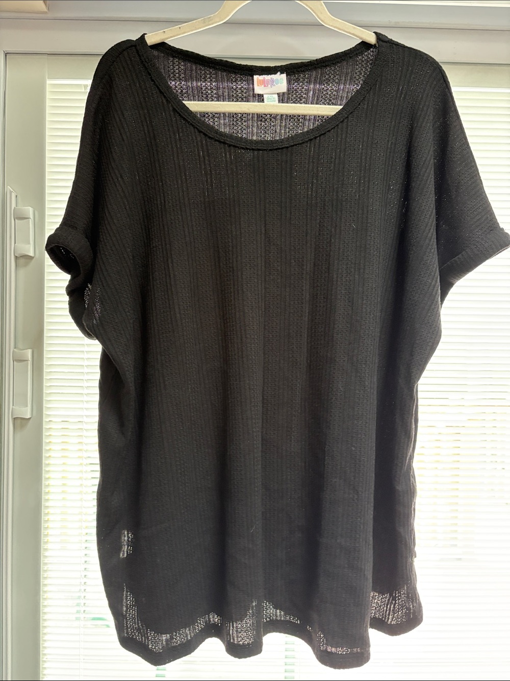 LuLaRoe Black Short-Sleeve Ribbed Knit Tee